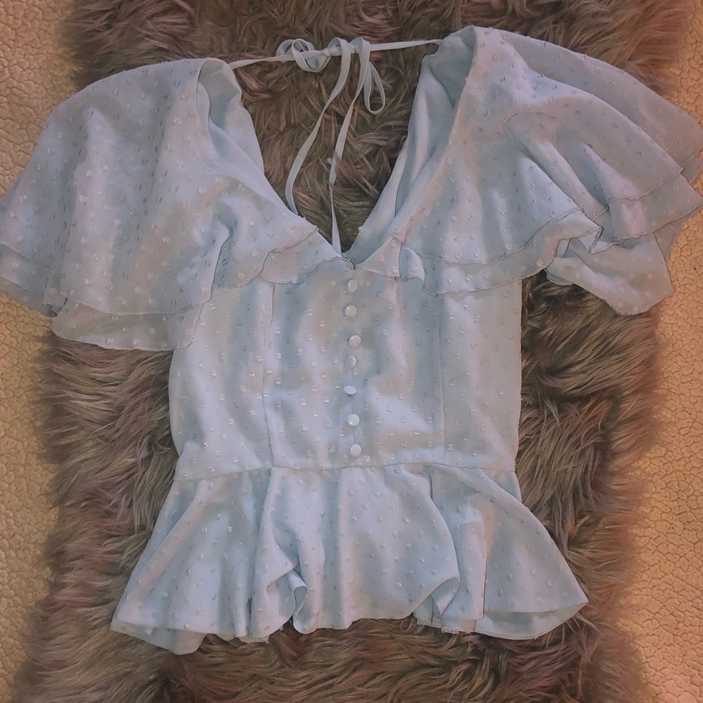 💋Clearout Sale💋 Blue Ruffle Peplum Blouse